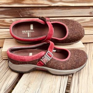 •Merrell Sz 8 Encore Brown Wool Mary Jane! LIKE NEW!